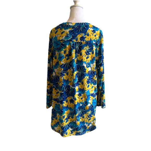 Ava & Grace Blouse Blue Yellow Floral Stretch Knit 3/4 Sleeve Popover Top 1X XL - Picture 3 of 11